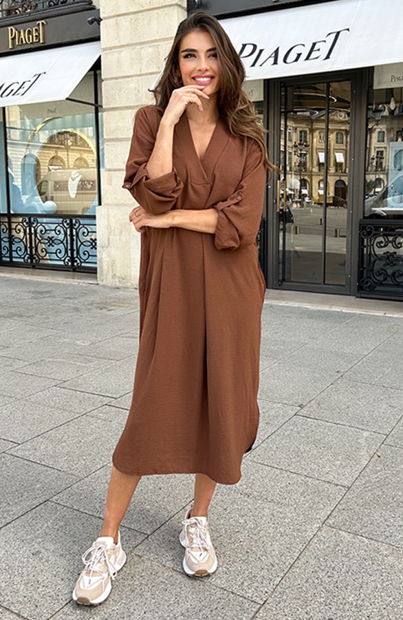 Palermo Pocket Jurk Long Sleeve Cognac – shoparchief, foto 4