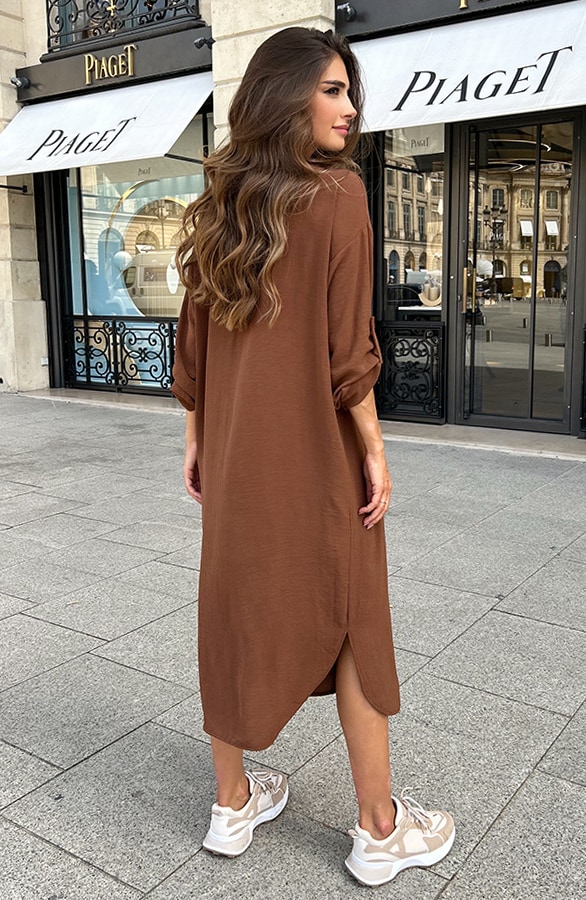 Palermo Pocket Jurk Long Sleeve Cognac – shoparchief, foto 3
