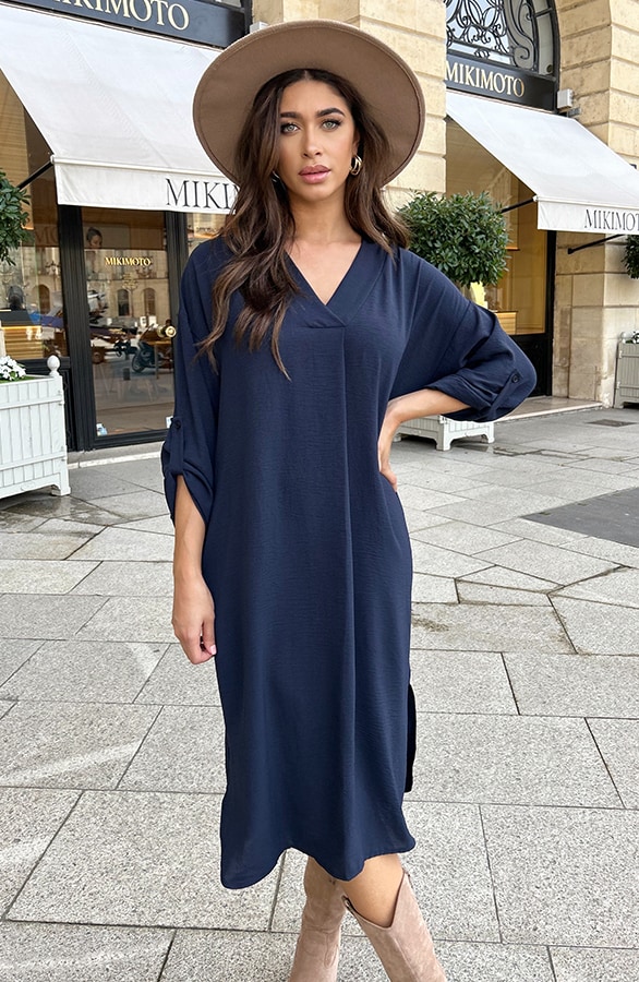 Palermo Pocket Jurk Long Sleeve Navy – shoparchief, foto 5