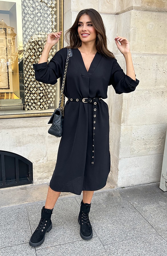 Palermo Pocket Jurk Long Sleeve Zwart – shoparchief, foto 7