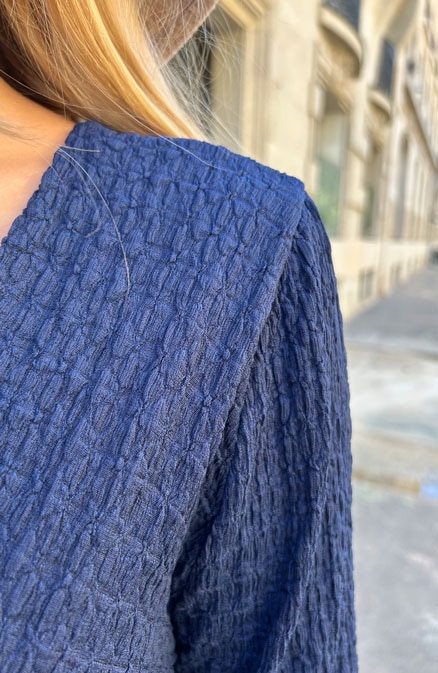 Smocked Jurk V-Hals Navy – shoparchief, foto 7