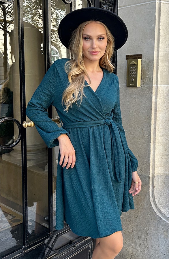 Smocked Jurk V-Hals Smaragd – shoparchief, foto 6