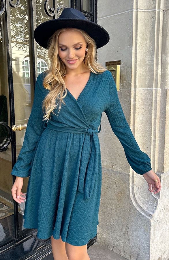 Smocked Jurk V-Hals Smaragd – shoparchief, foto 9