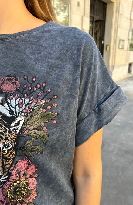 Stonewash T-shirt Leopard Flower – shoparchief, foto 7