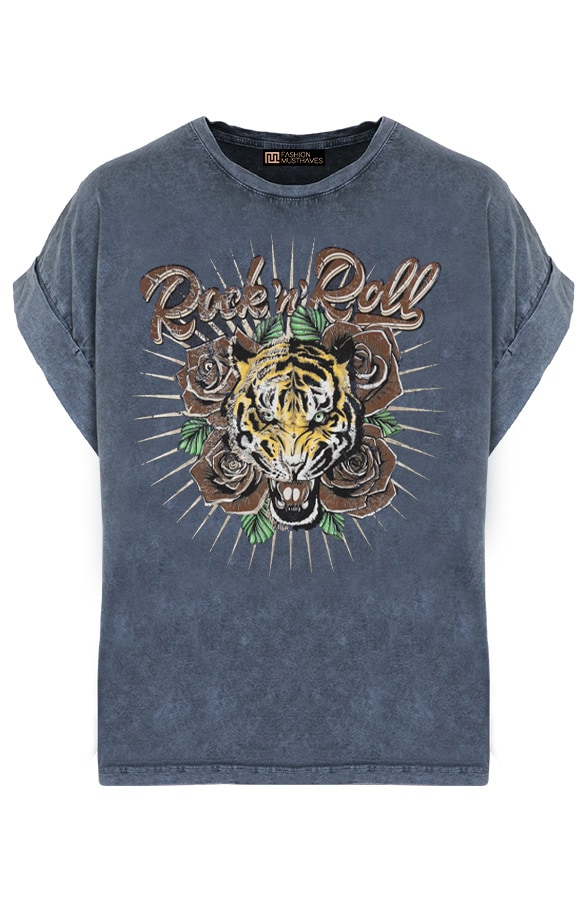 Stonewash T-shirt Rock N Roll Bruin – shoparchief