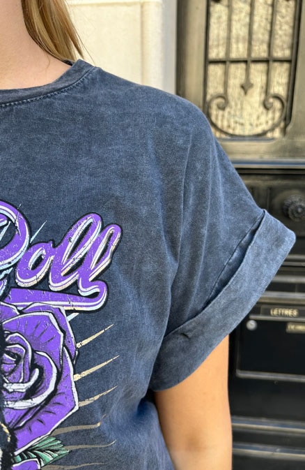 Stonewash T-shirt Rock N Roll Paars – shoparchief, foto 7