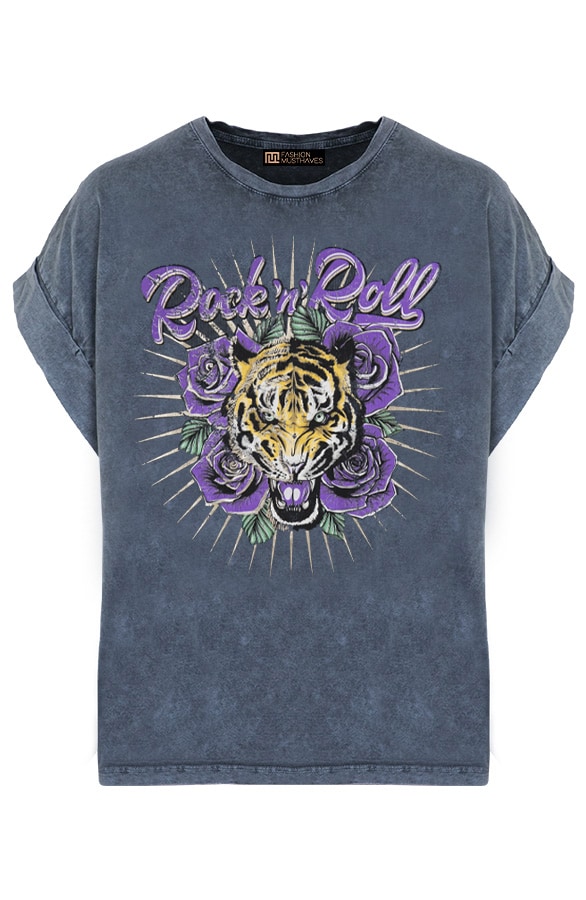 Stonewash T-shirt Rock N Roll Paars – shoparchief