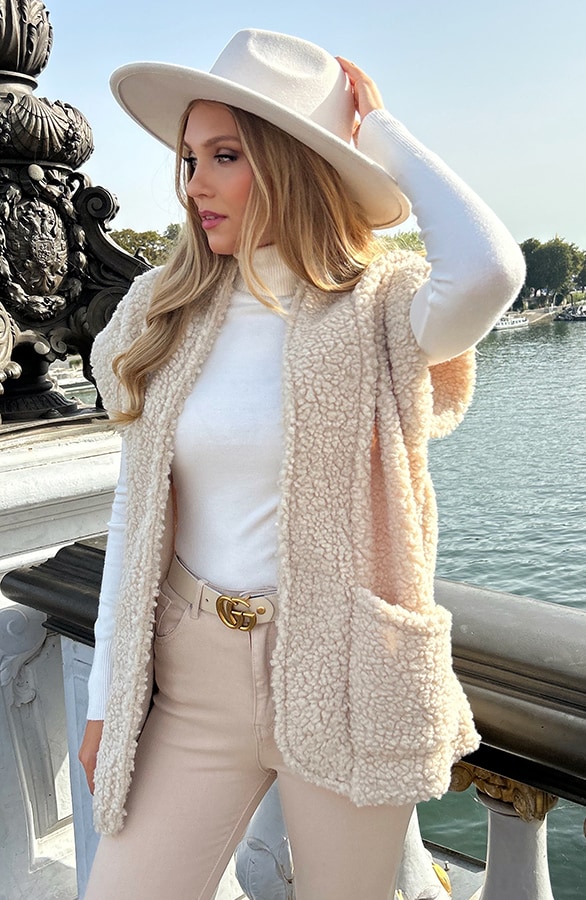Teddy Gilet Met Schouderdetail Beige – shoparchief, foto 11