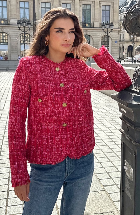 Tweed Jacket Elegant Rood Roze – shoparchief, foto 3
