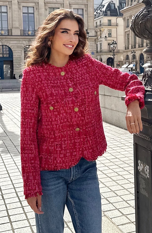 Tweed Jacket Elegant Rood Roze – shoparchief, foto 5