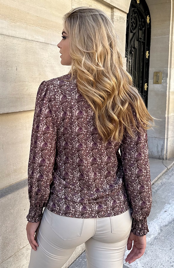 V-Hals Blouse Met Bloemenprint Taupe – shoparchief, foto 3