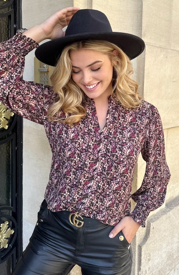 V-Ausschnitt Bluse mit Blumenprint Schwarz, Shoparchiv, Foto 5
