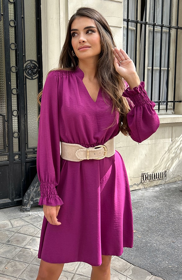 V-hals Jurk Met Schouderdetail Magenta – shoparchief, foto 7