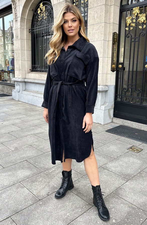 Corduroy Maxi Jurk Met Knopen Zwart – shoparchief, foto 5