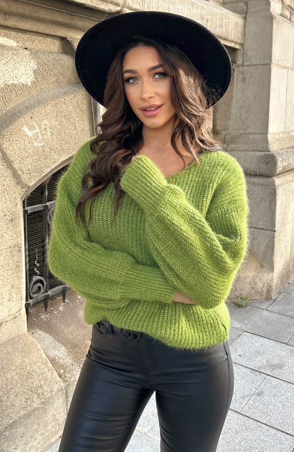 Fluffy Trui Pofmouwen Olive – shoparchief