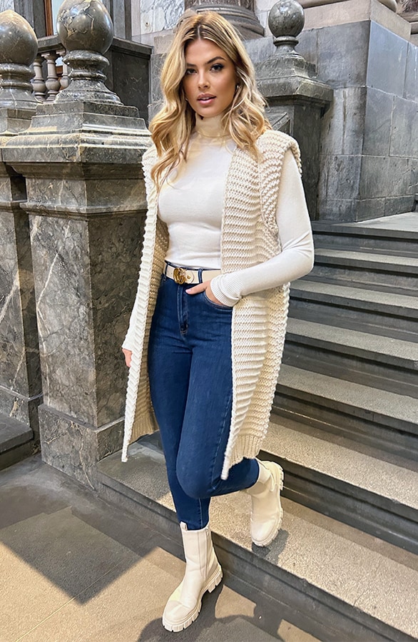 Gebreid Maxi Gilet Beige – vesten