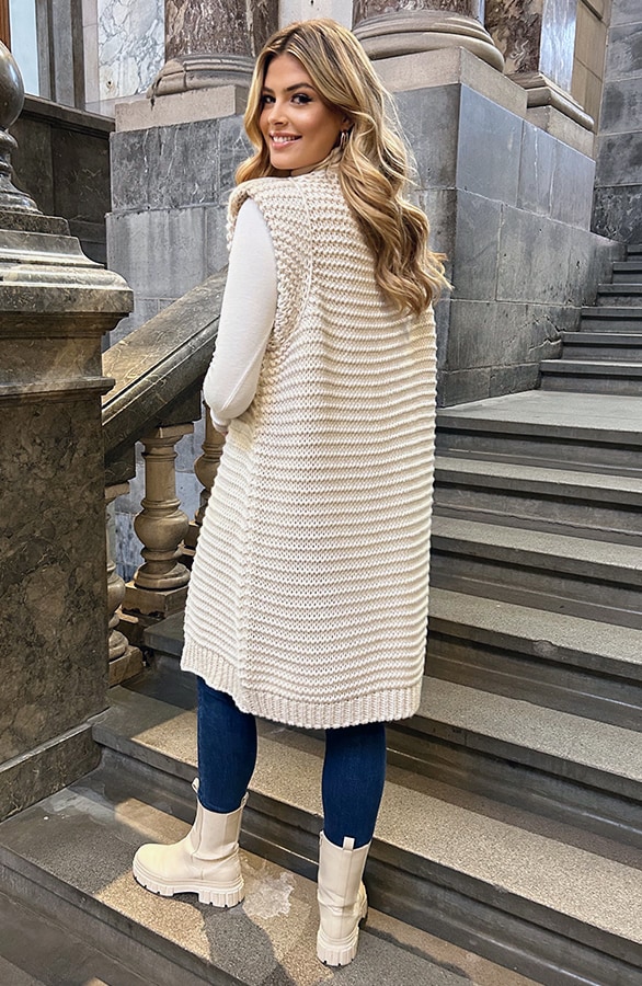 Gebreid Maxi Gilet Beige – vesten, foto 7