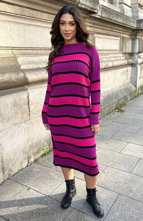 Gebreide Strepen Jurk Magenta – shoparchief, foto 3