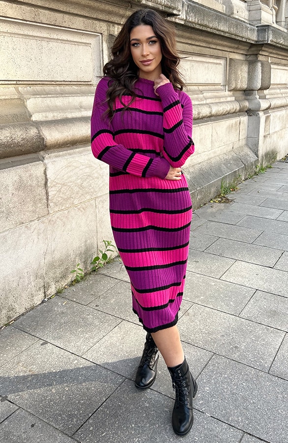 Gebreide Strepen Jurk Magenta – shoparchief, foto 5