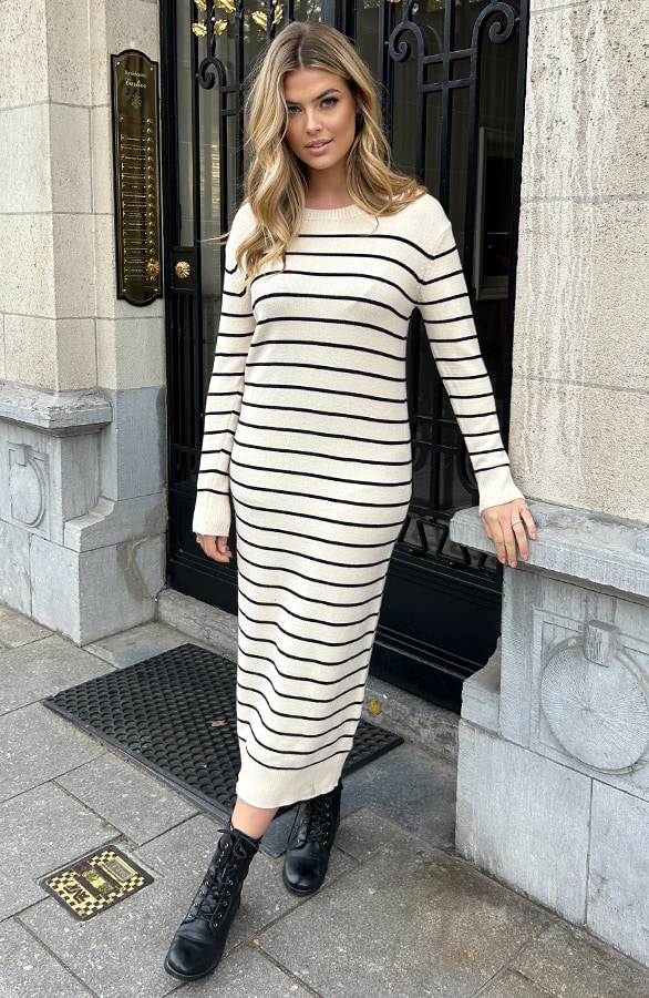 Maxi Strepen Jurk Comfy Beige – shoparchief, foto 5