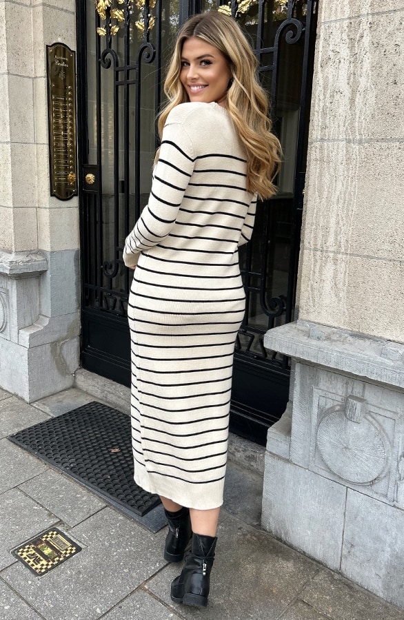 Maxi Strepen Jurk Comfy Beige – shoparchief, foto 4