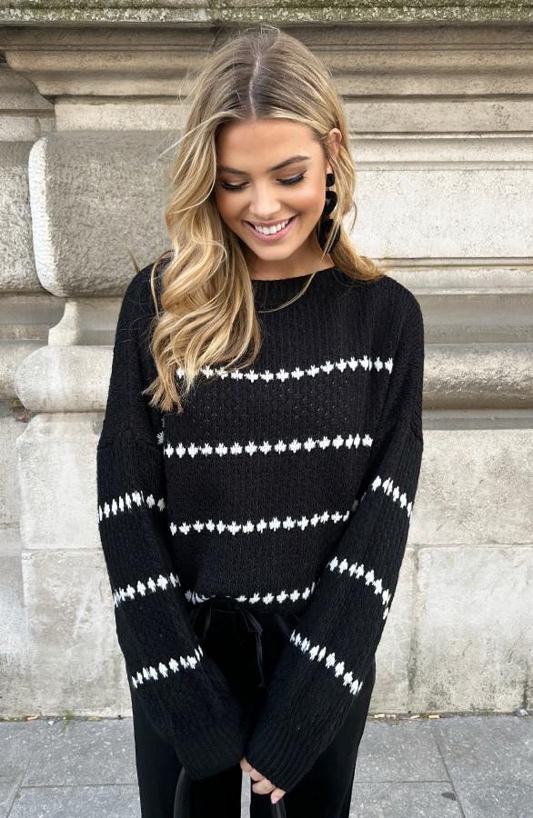 Oversized Stipjes Trui Zwart – shoparchief, foto 6
