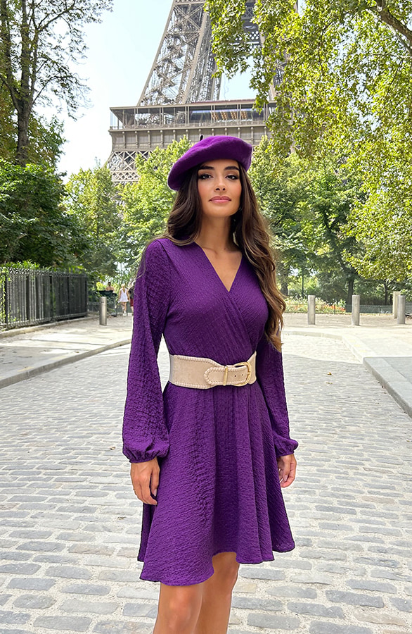 Smocked Jurk V-Hals Dark Purple – shoparchief