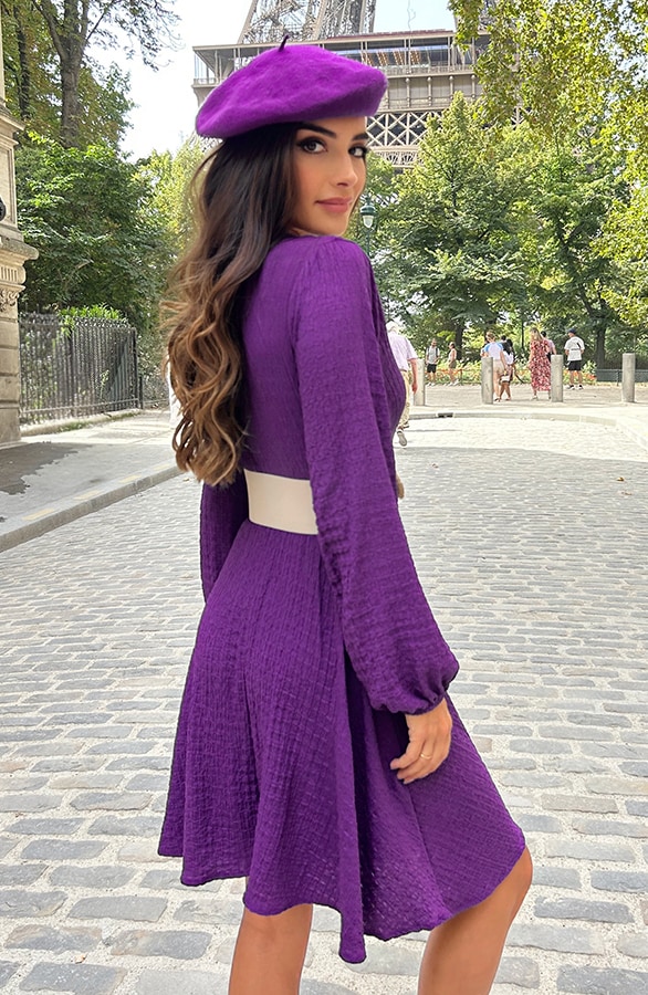 Smocked Jurk V-Hals Dark Purple – shoparchief, foto 6