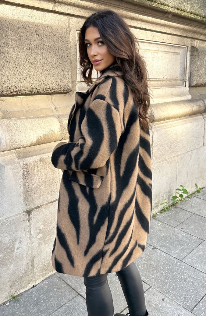 Zebra Woven Coat Camel – shoparchief, foto 3