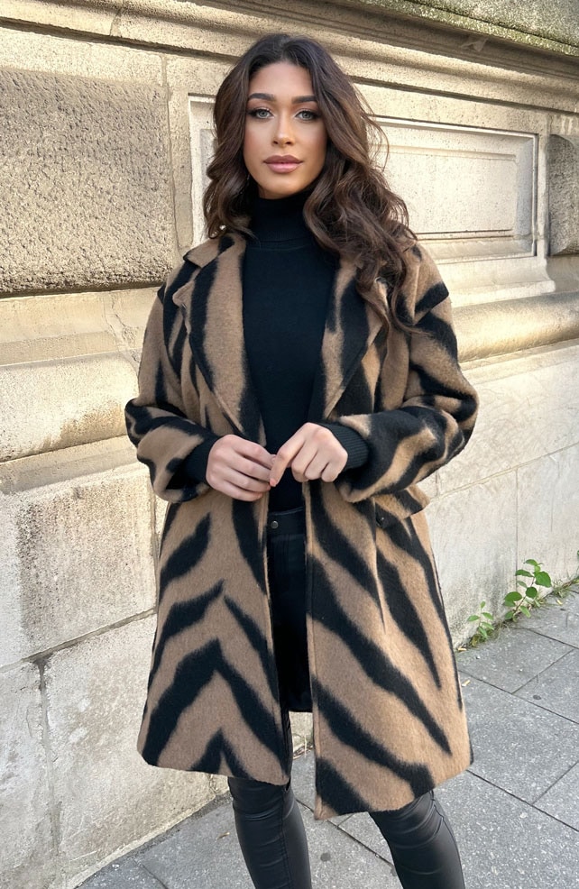 Zebra Woven Coat Camel – shoparchief, foto 5