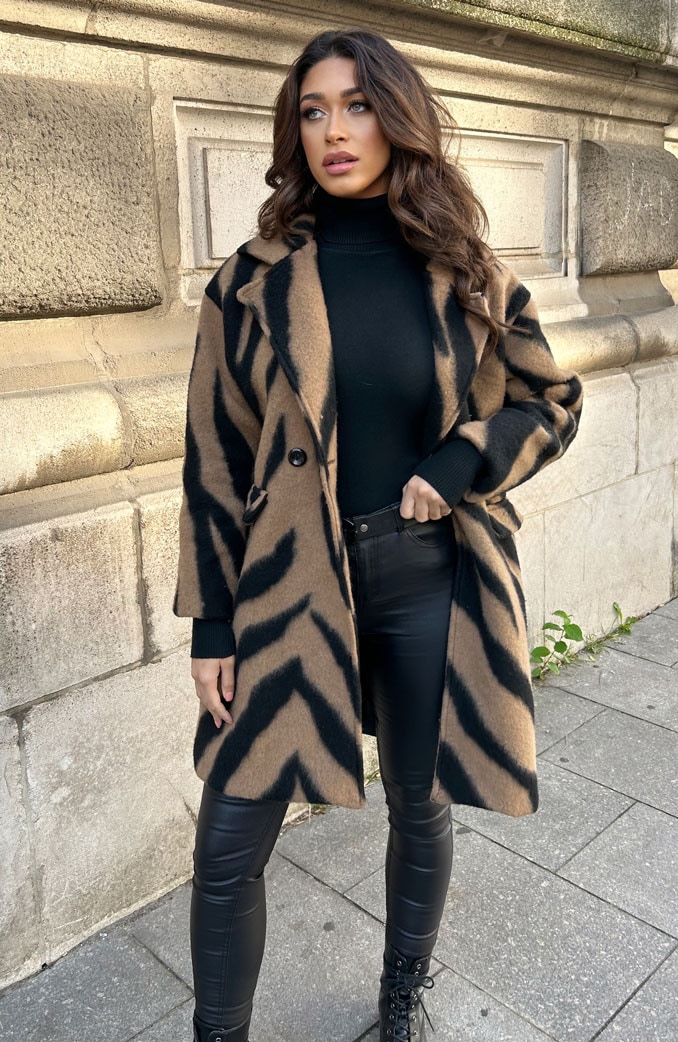 Zebra Woven Coat Camel – shoparchief, foto 6