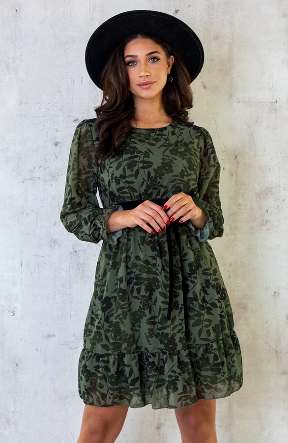 Botanical Ruffle Jurk Army – shoparchief