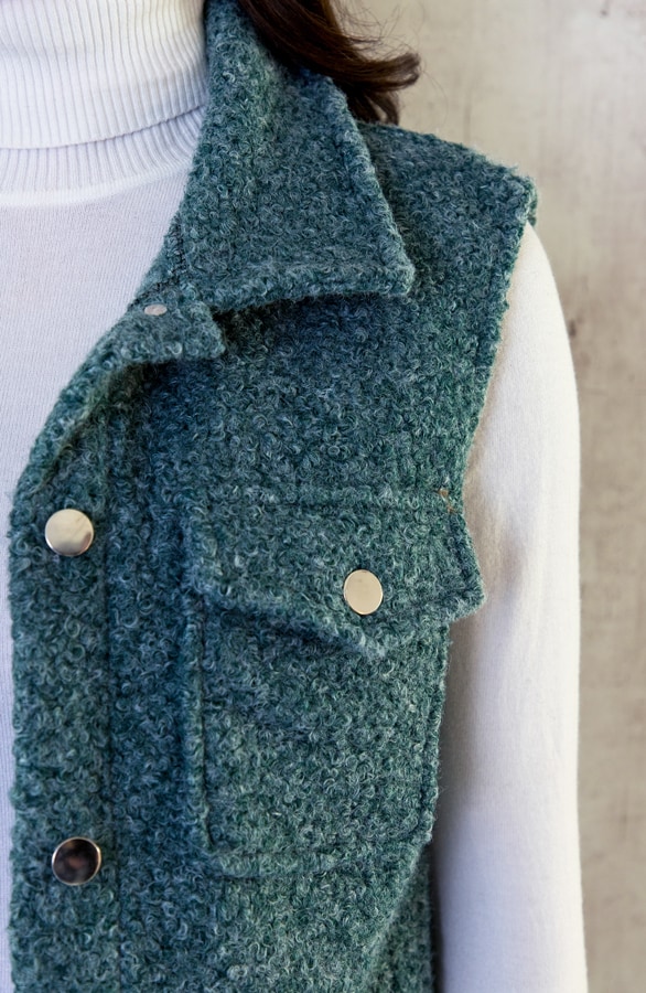 Bouclé Gilet Met Knopen Dust Mint – shoparchief, foto 7