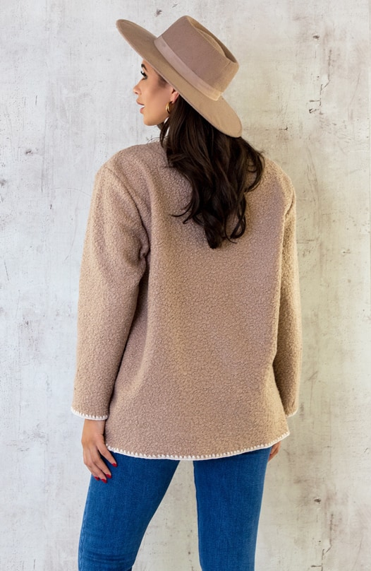 Bouclé Teddy Vest Detail Taupe – shoparchief, foto 3