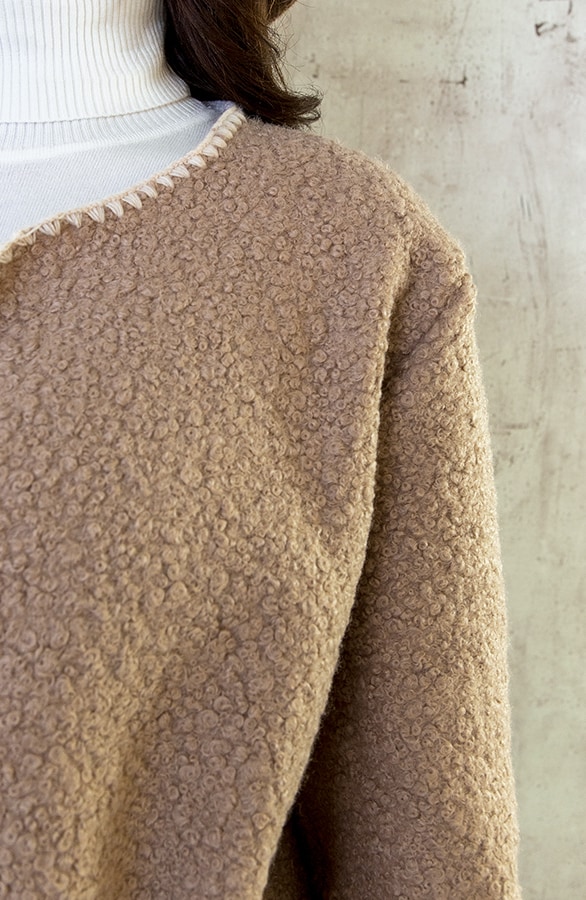 Bouclé Teddy Vest Detail Taupe – shoparchief, foto 5