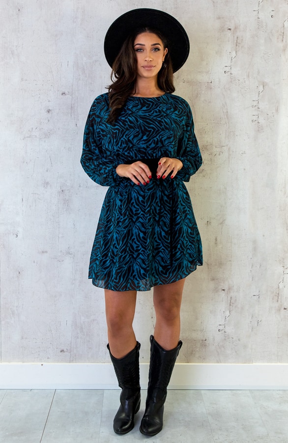 Casual Print Jurk Petrol – shoparchief, foto 4