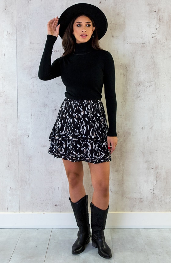Laagjes Ruffle Rok Zwart Beige – shoparchief, foto 5