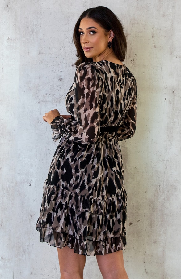 Limited Print V-Hals Jurk Taupe – shoparchief, foto 2