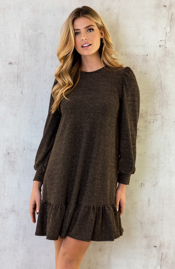 Lurex Ruffle Jurk Goud – shoparchief, foto 2