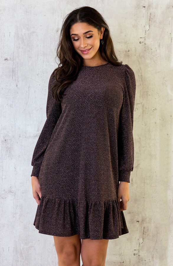 Lurex Ruffle Jurk Rosé – shoparchief, foto 4