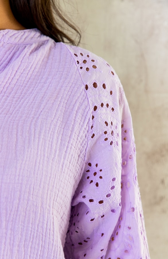 Mousseline Blouse Embroidery Lila – shoparchief, foto 5