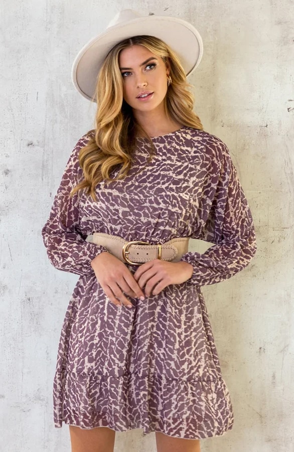 Print Jurk Sleeve Mauve – shoparchief