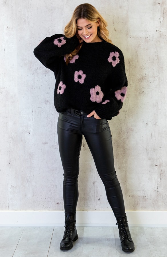 Soft Flower Sweater Zwart – shoparchief, foto 5