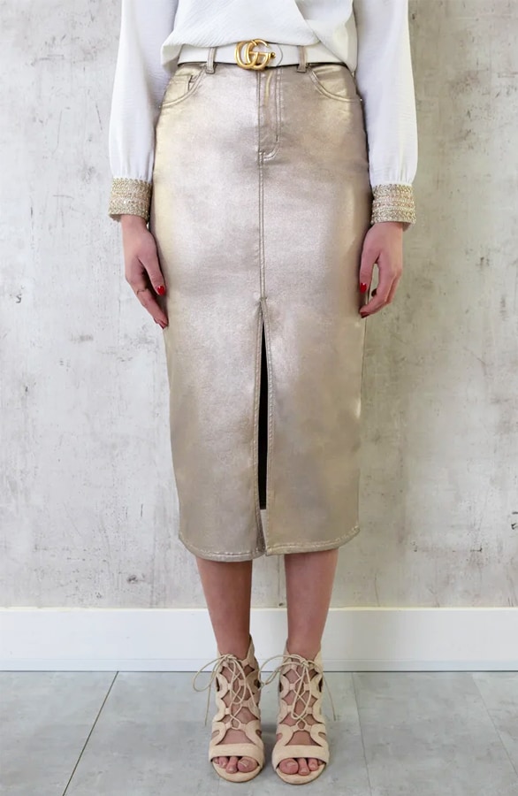 Spijkerrok Met Split Metallic Gold – shoparchief, foto 2