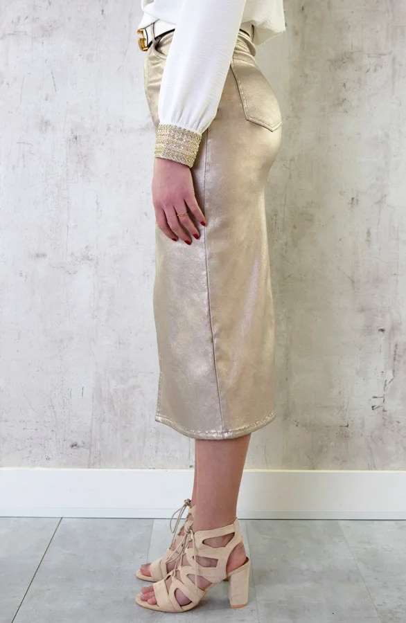 Spijkerrok Met Split Metallic Gold – shoparchief, foto 3