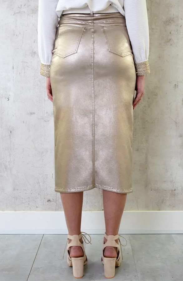 Spijkerrok Met Split Metallic Gold – shoparchief, foto 4