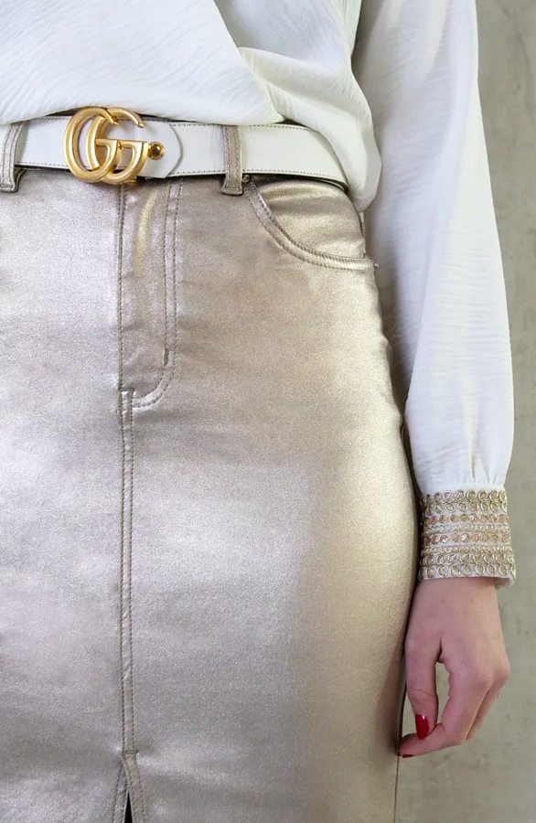 Spijkerrok Met Split Metallic Gold – shoparchief, foto 5