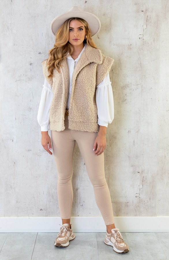 Teddy Gilet Oversized Beige – shoparchief, foto 5