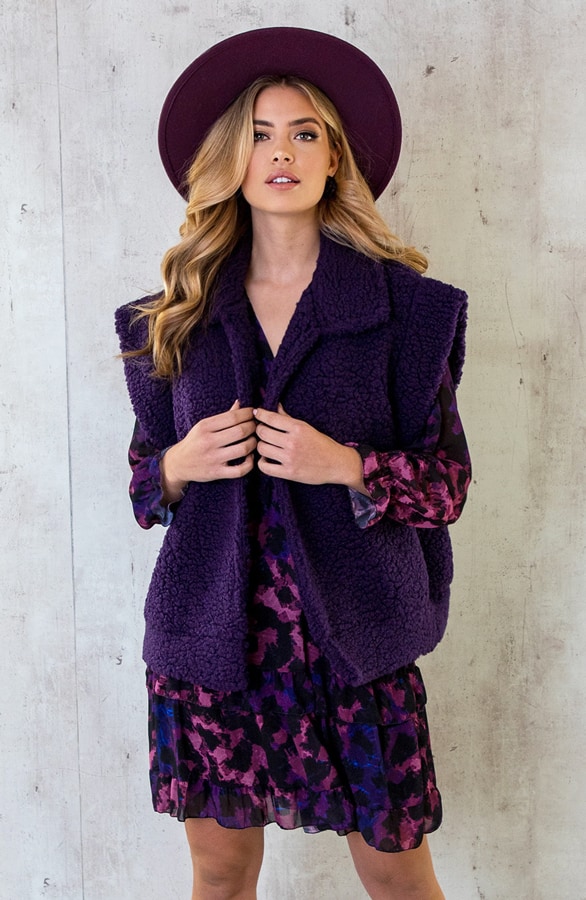 Teddy Gilet Oversized Dark Purple – shoparchief, foto 3
