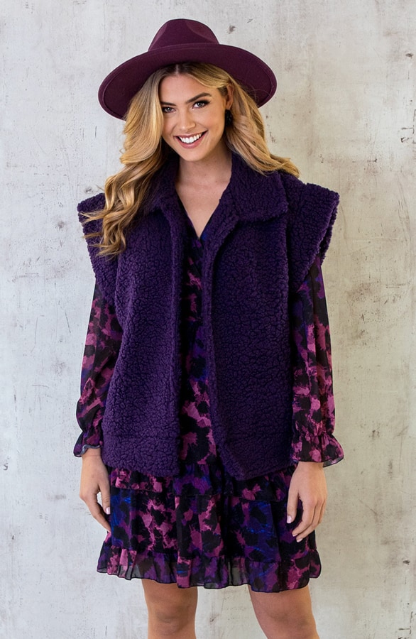 Teddy Gilet Oversized Dark Purple – shoparchief, foto 2